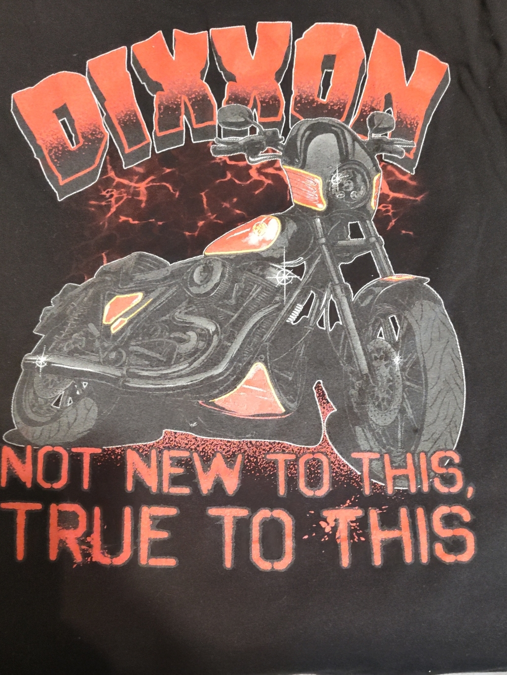 DIXXON Black Tee with Orange Motorcycle Graphic